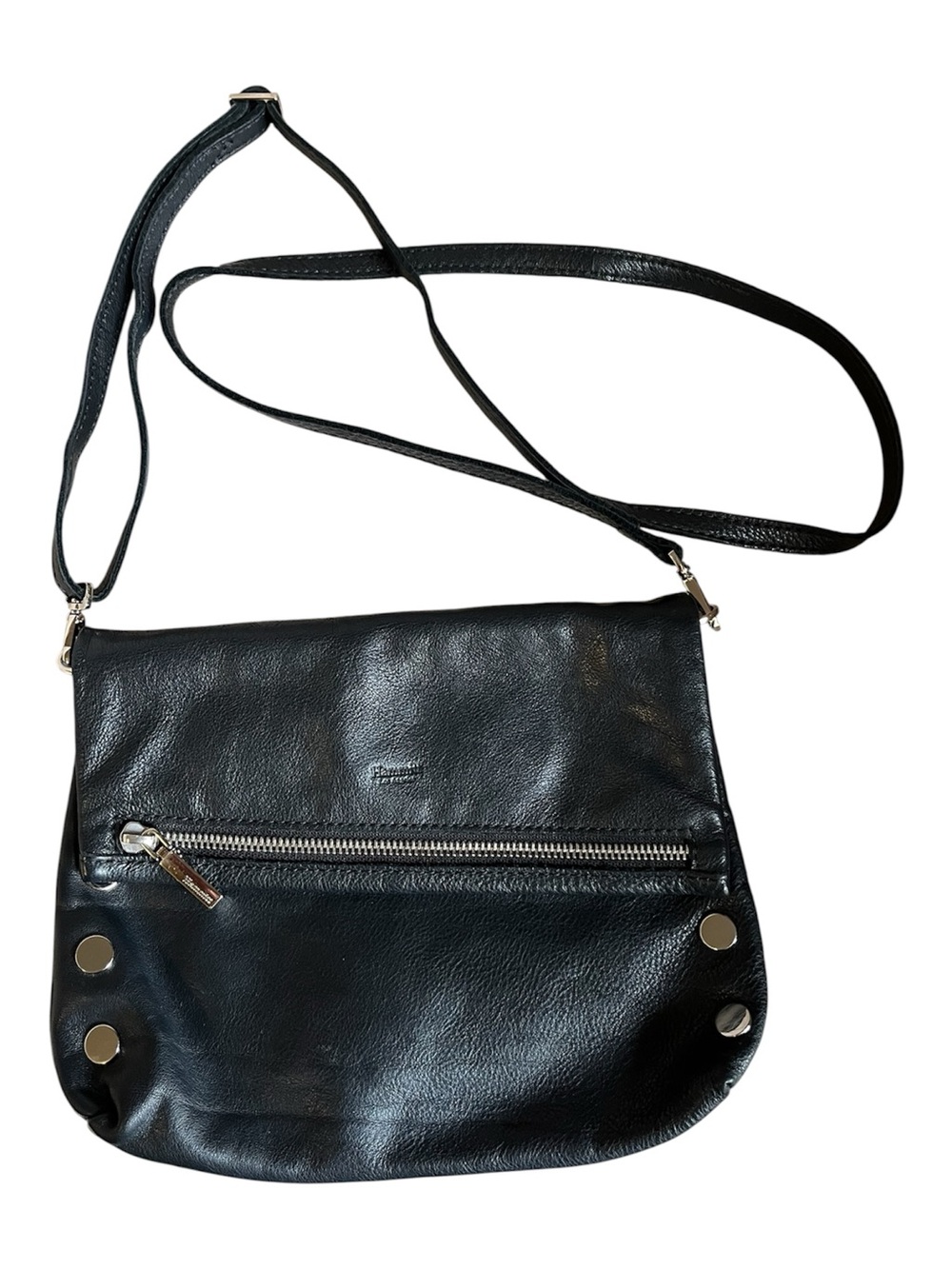 Hammitt VIP Small Black Leather Crossbody with Silver Rivits